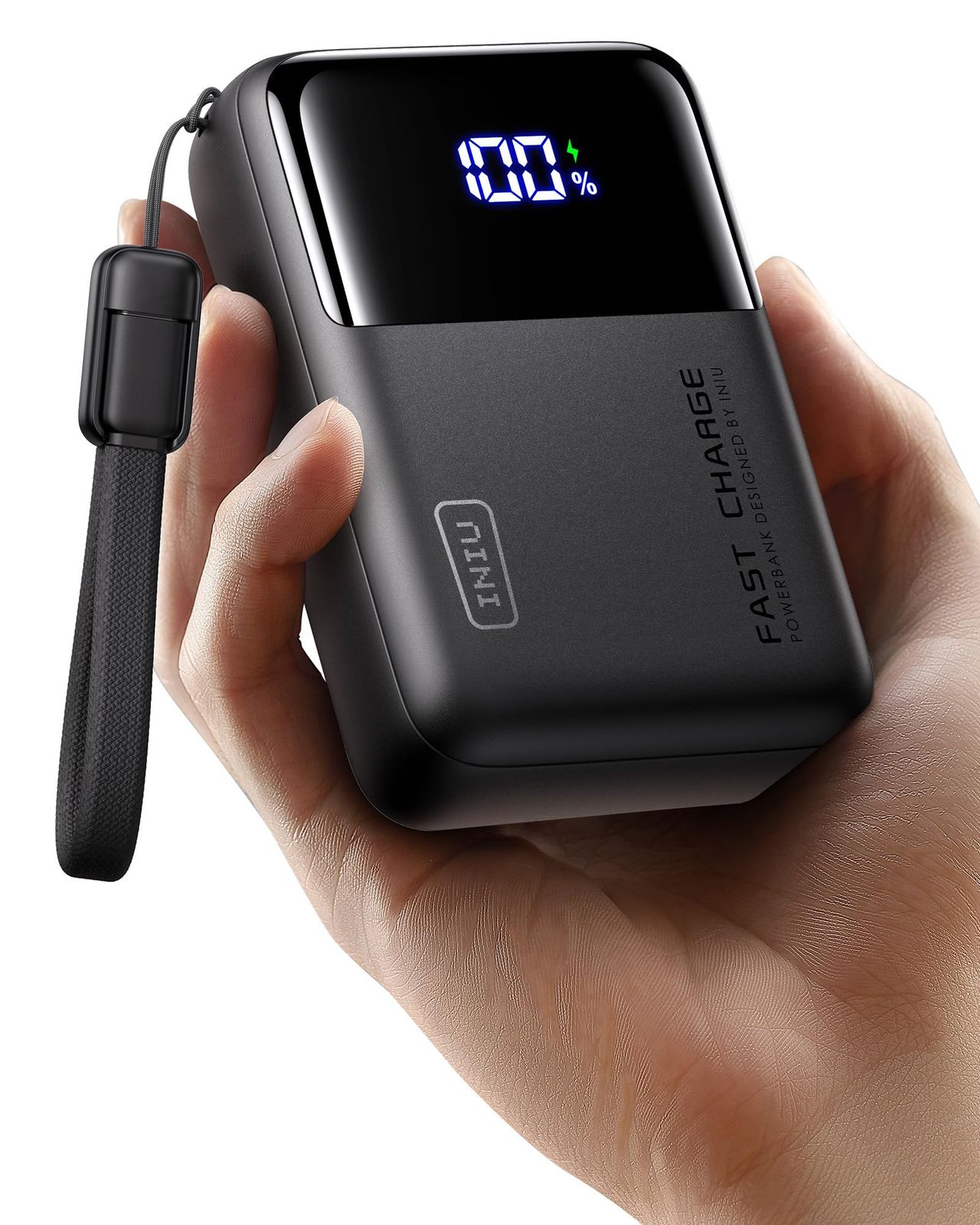 INIU 100W モバイルバッテリー 大容量 25000mAh 超コンパクトサイズ 急速充電 USB-C入出力ポート PSE認証済 3台同時充電 ストラップ式USB Cケーブル付きモバイル バッテリー ノートPC タブレット スマホ用 機内持ち込み アウ