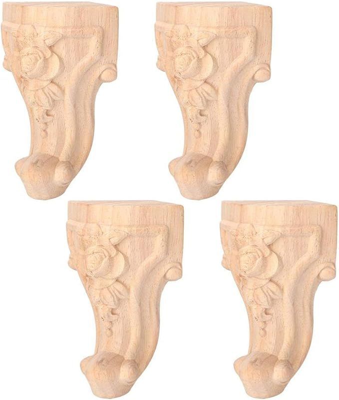 【在庫処分】Atyhao 【4個入り】彫刻 家具脚 木製 家具足 家具フット 家具装飾 交換脚 家具脚 家具足 ソファー ベッド キャビネット足 交換用 (10*5cm)