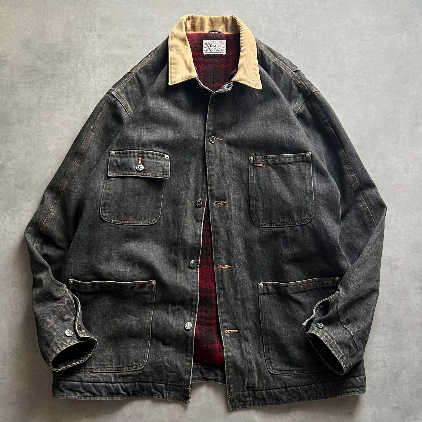 80s Polo RALPH LAUREN black denim coveralls ラルフローレン ブラック デニム カバーオール