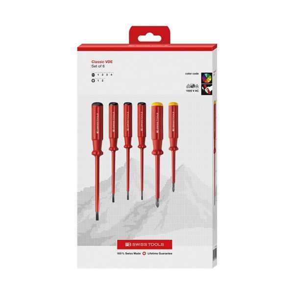 PB SWISS TOOLS ピービースイスツールズ 6本組 スイスグリップクラシックタイプ 絶縁ドライバーセット マイナス プラス ペーパーボックス入 5542.CBB