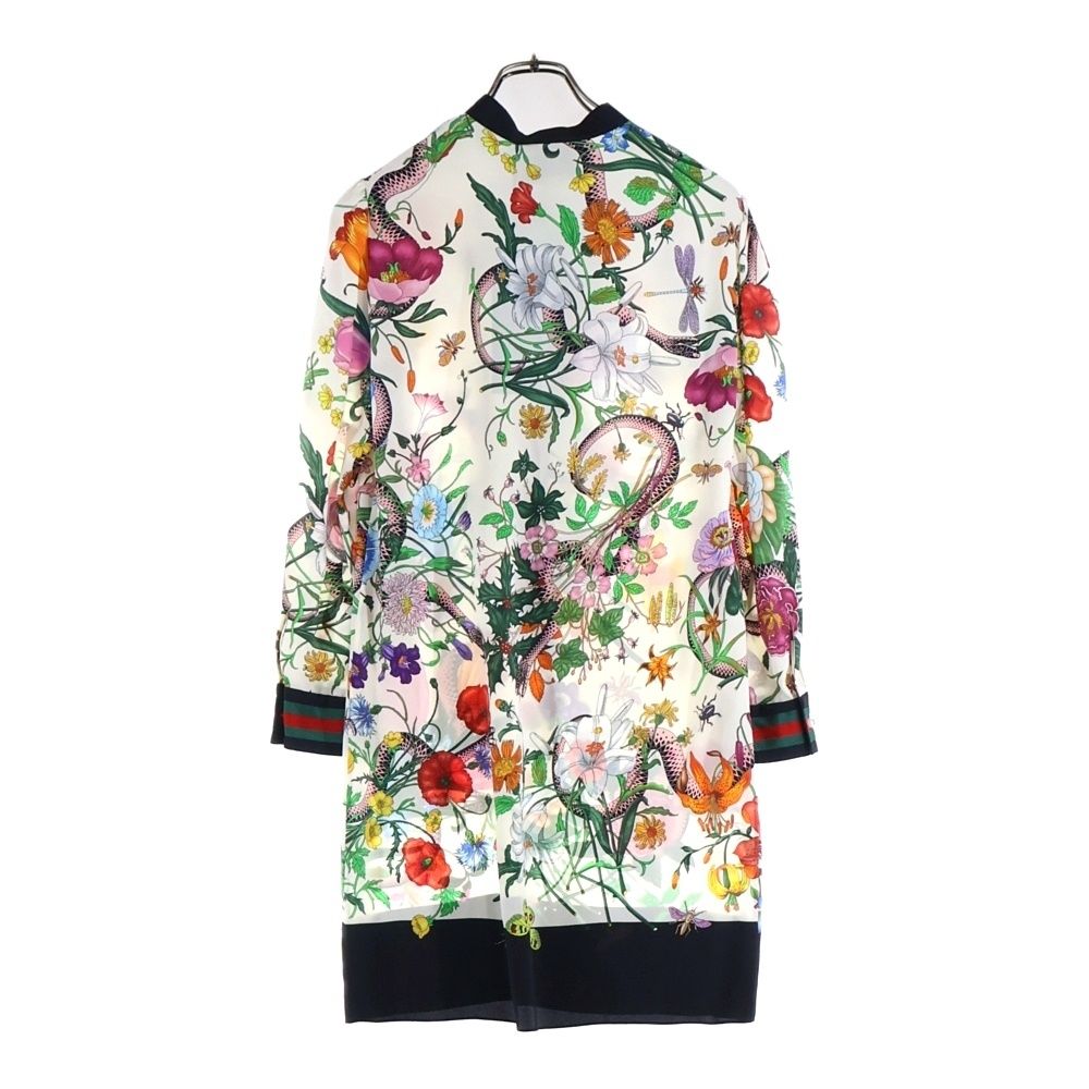 GUCCI グッチ フラワー総柄プリント GGパールボタン シェリーライン フリルデザイン リボンカラー シルク ワンピース ドレス マルチカラー レディース 453014