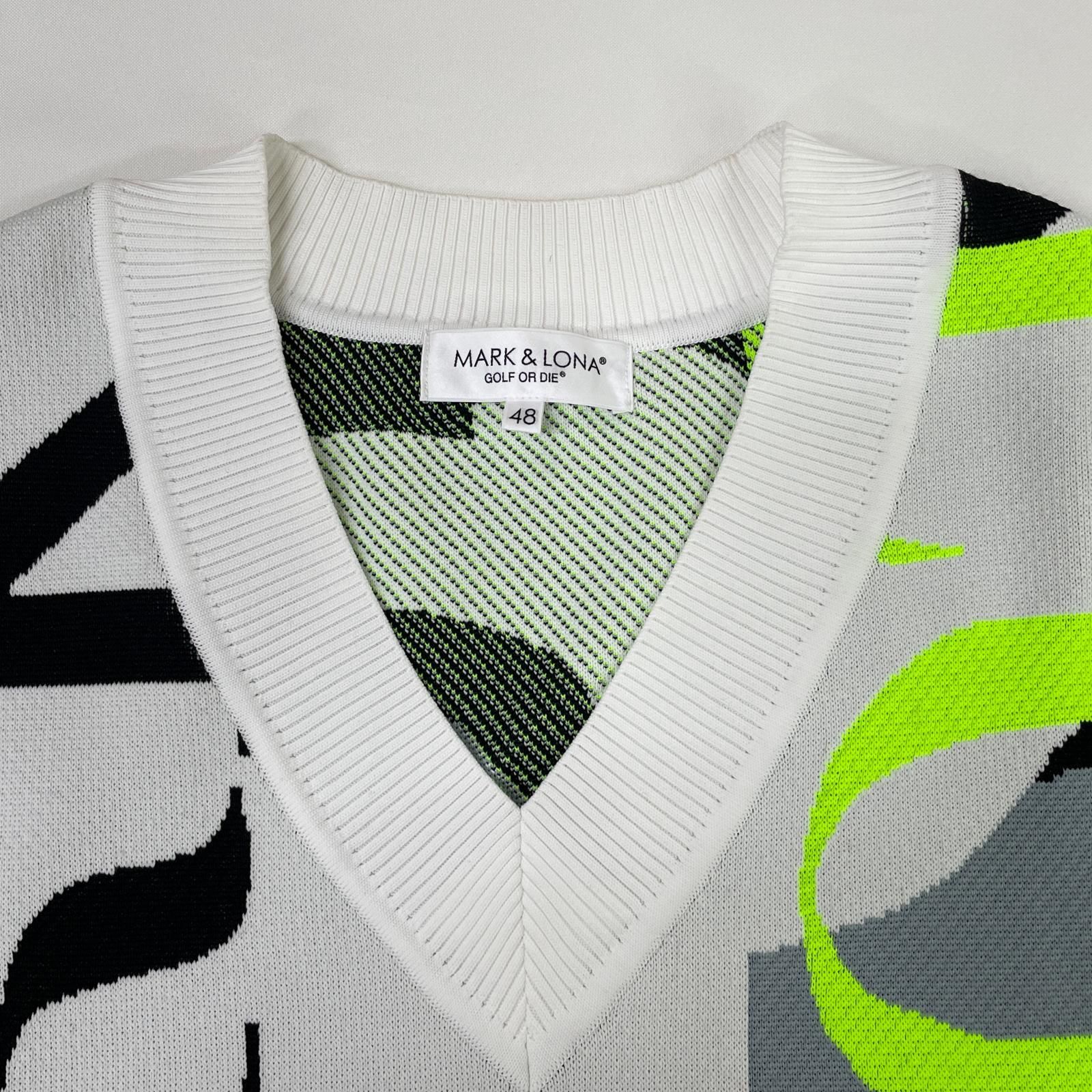 メンズ マークアンドロナ MARK-LONA ベスト 48 L 白系 ホワイト Vネックニット カモフラ柄 LLC-HASEGAWATOSO_COM