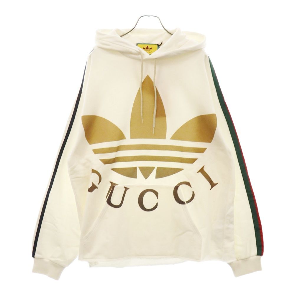 GUCCI (グッチ) ×adidas シェリーライン ロゴプリント プルオーバースウェット パーカー ホワイト 722967 XJE1L