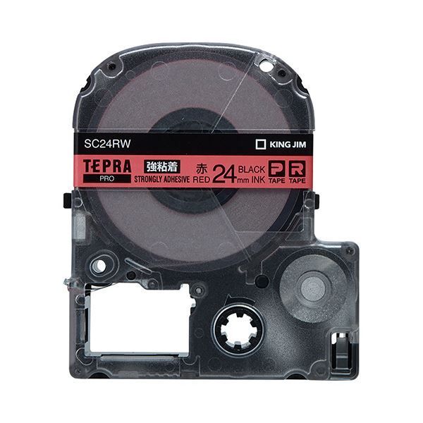 （まとめ） キングジム テプラ PRO テープカートリッジ 強粘着 24mm 赤／黒文字 SC24RW 1個 