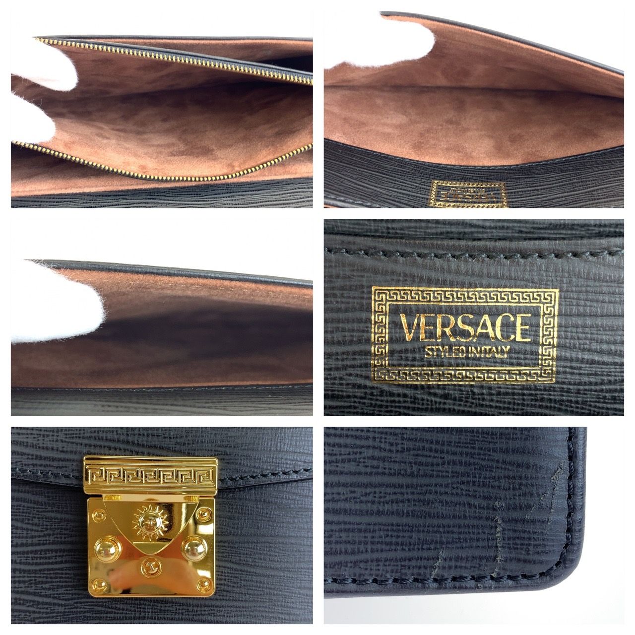 美品 Gianni Versace ジャンニ・ヴェルサーチ ブラック 黒 ゴールド