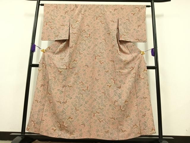 平和屋着物 洗える最 着物 英 はなぶさ謹製 小紋 単衣 花蝶文 鬼しぼ縮緬 洗える着物 AABC7512jh