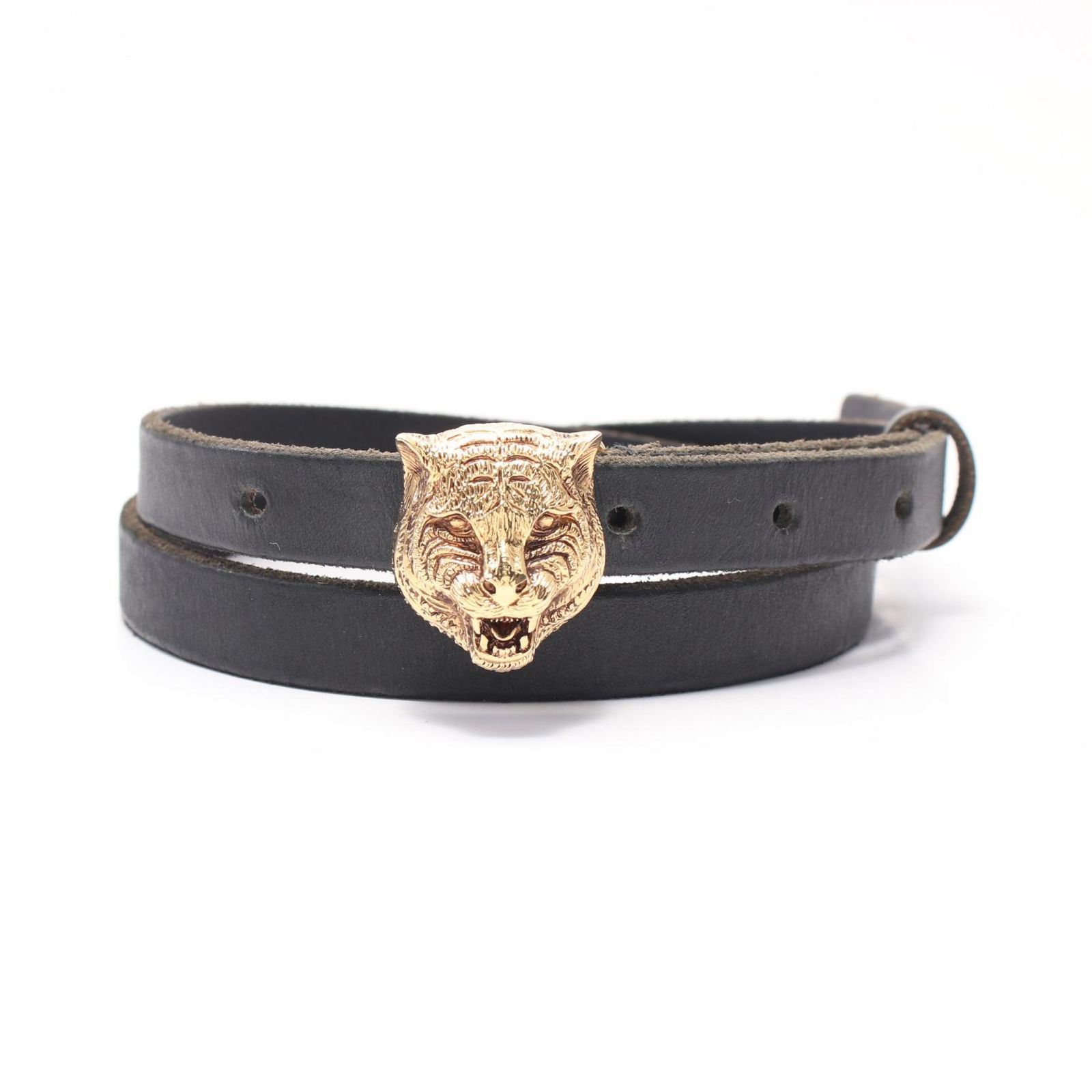 グッチ GUCCI ベルト キャットヘッド 409419 ブラック レザー ベルト レディース Used A