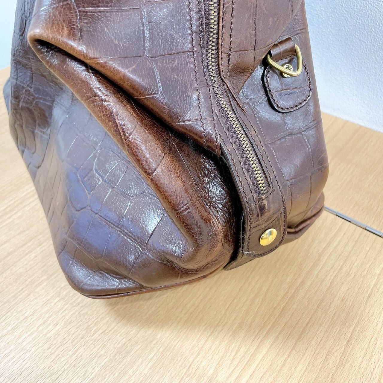 AIGNER アイグナー 本革 クロコ 型押し レザー ボストンバッグ 