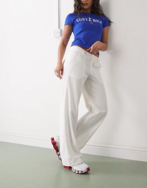 【送料無料】 コルージョン レディース カジュアルパンツ ボトムス COLLUSION 90s low rise relaxed pants with linen in white WHITE