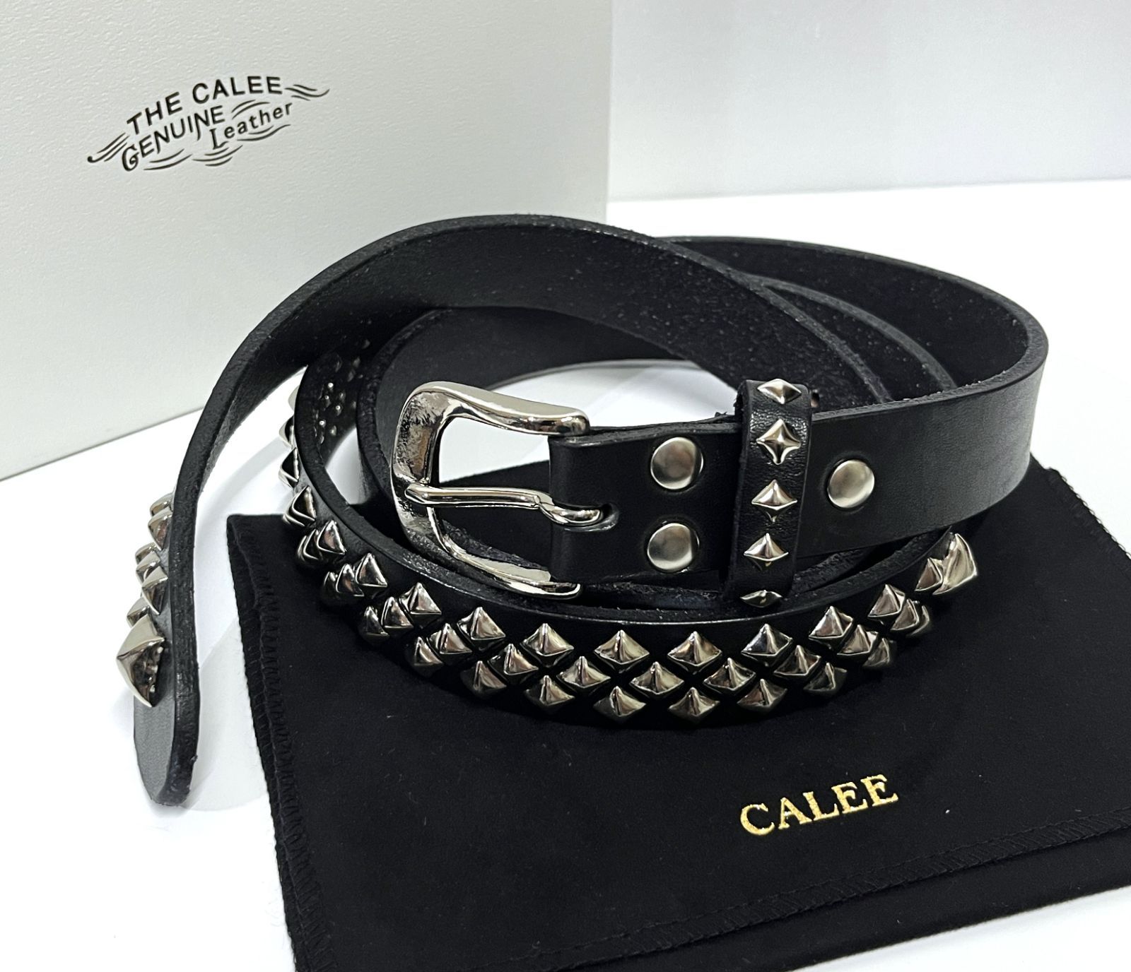 CALEE｜キャリー STUDS LEATHER NARROW BELT スタッズ レザー ナロー ベルト