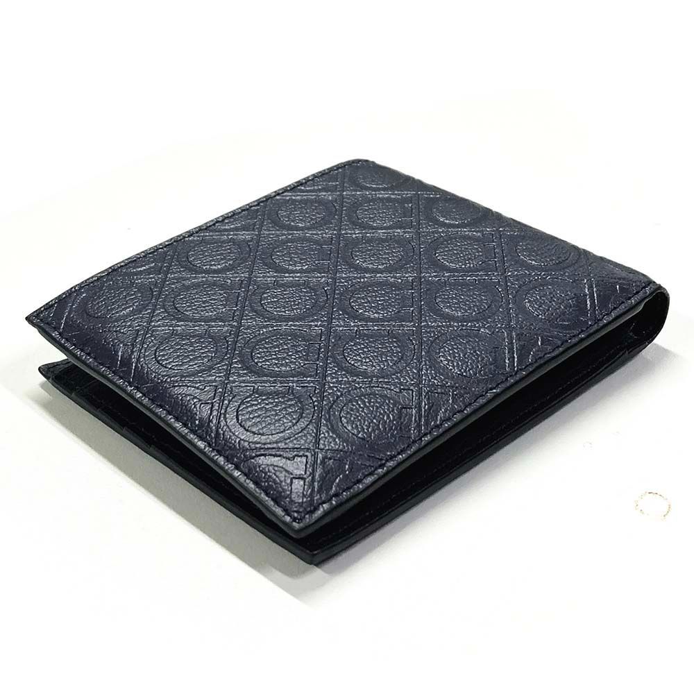 フェラガモ 66 1659 0783767 ガンチーニ エンボス 二つ折り財布 メンズ