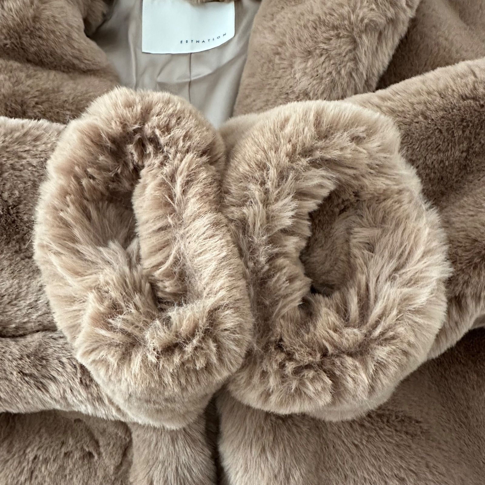 エストネーション フェイクファーコート フード アウター ベージュ S