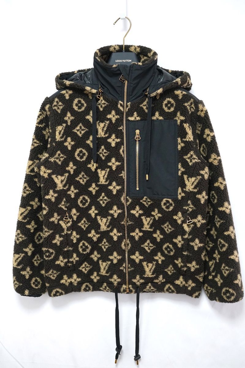 2025AW LOUISVUITTON ルイヴィトン モノグラム フリース パーカー ボアジャケット ブラウン 34サイズ RW231W GP1 FOJA10