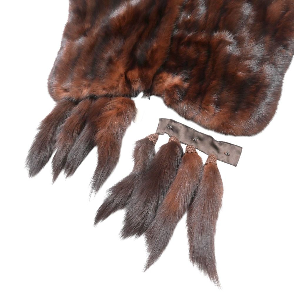 □美品□sable 毛皮 セーブル ストール ファー 大判 フリンジ ショール  