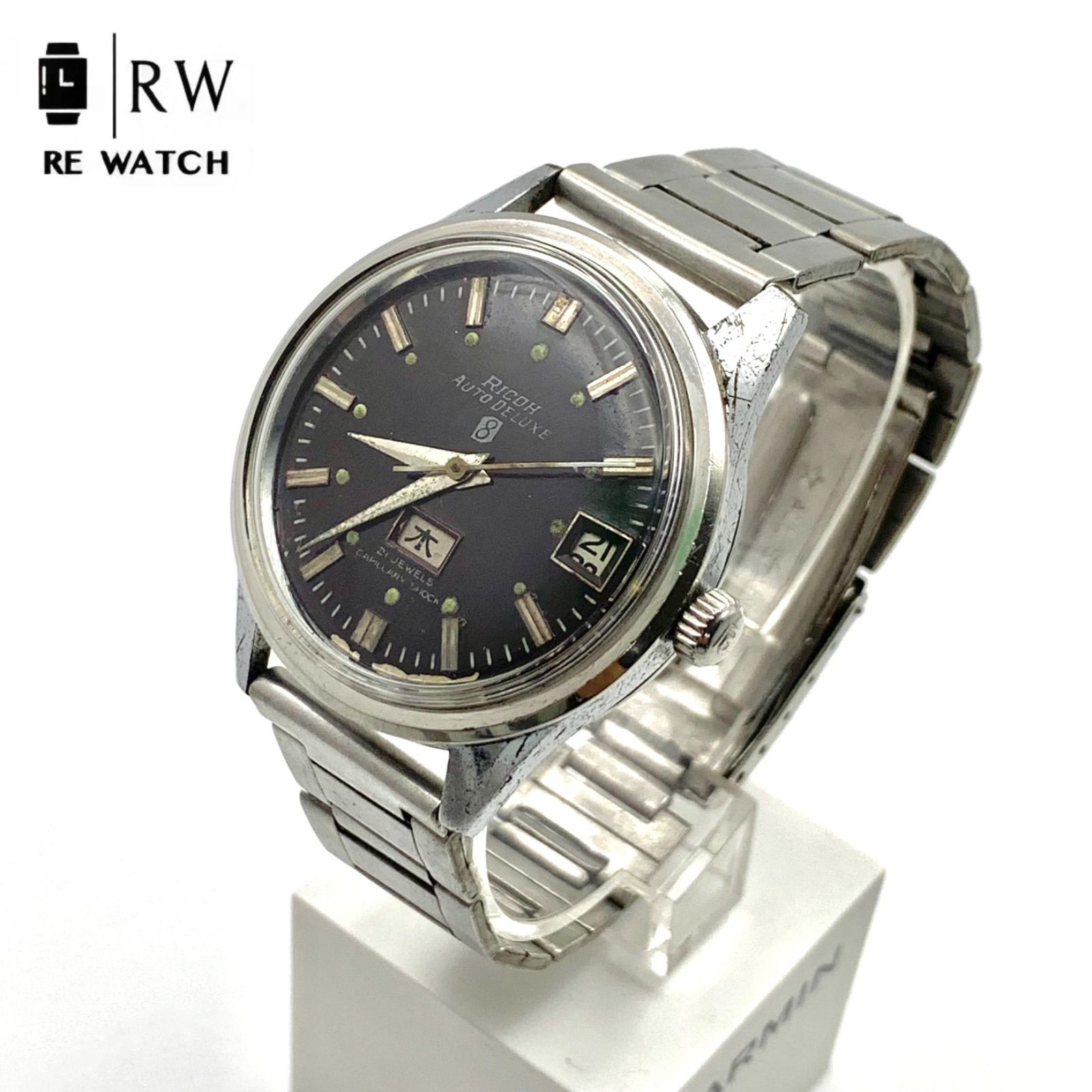 ジャンク品 RICOH AUTODELUXE 1805 自動巻き 腕時計 黒文字盤