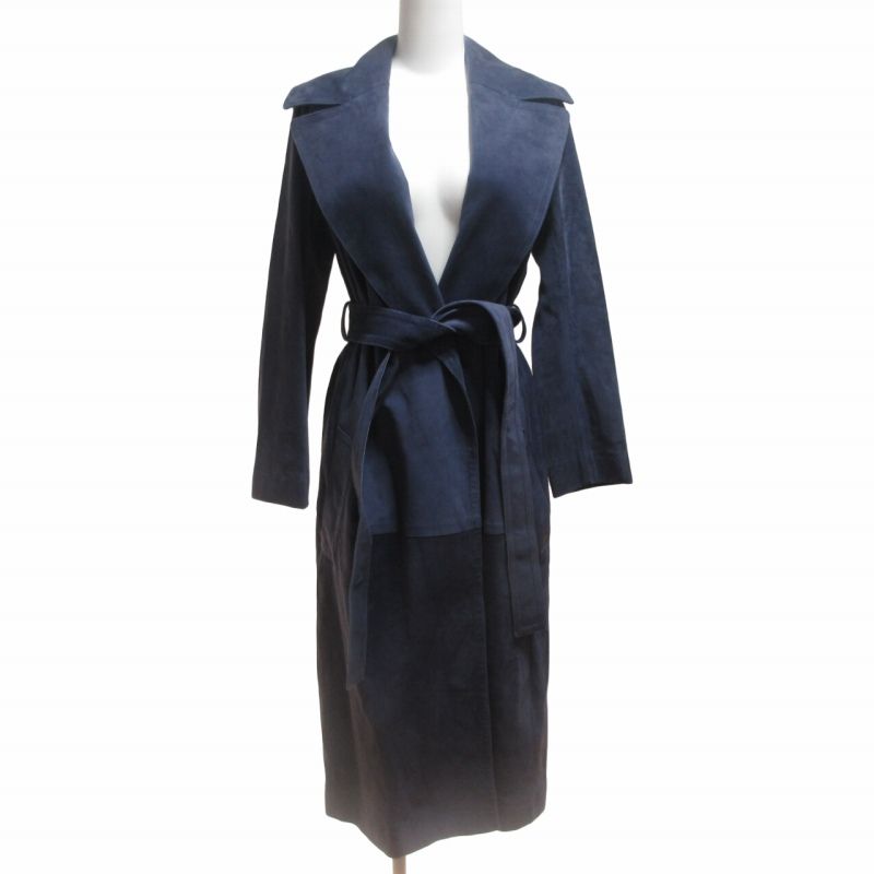 マディソンブルー MADISONBLUE タグ付 最高級 BELTED TRENCH COW SUEDE COAT スエード トレンチコート ベルト付  ロング マキシ ネイビー 紺 00 XSサイズ MB191-2007 0810