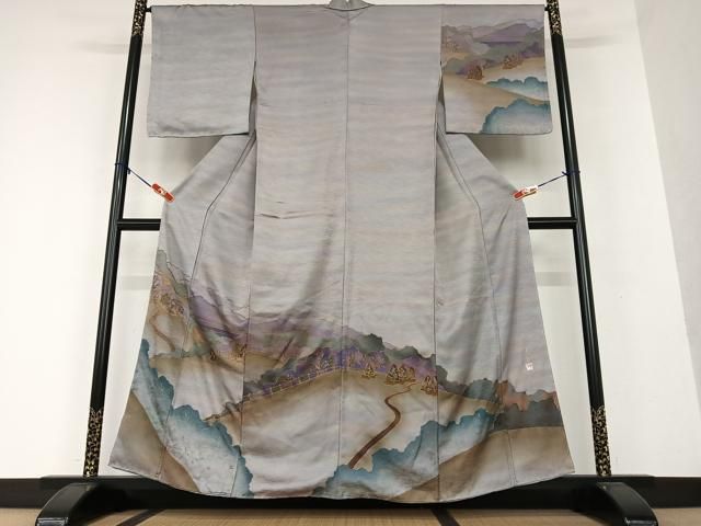 平和屋着物●染色家　岸上純平　訪問着　遠山重ね風景文　暈し染め　金彩　正絹　逸品　AAAW9215zg 平和屋着物○染色家 岸上純平 訪問着 遠山重ね風景文 暈し染め 金彩