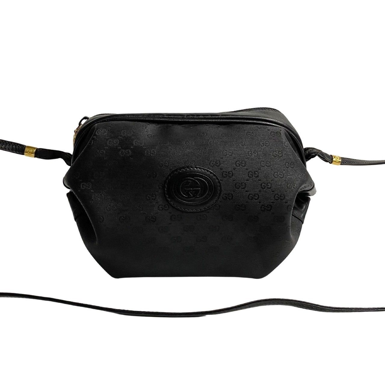 極 美品 GUCCI グッチ オールドグッチ マイクロGG ロゴ 柄 金具 レザー 