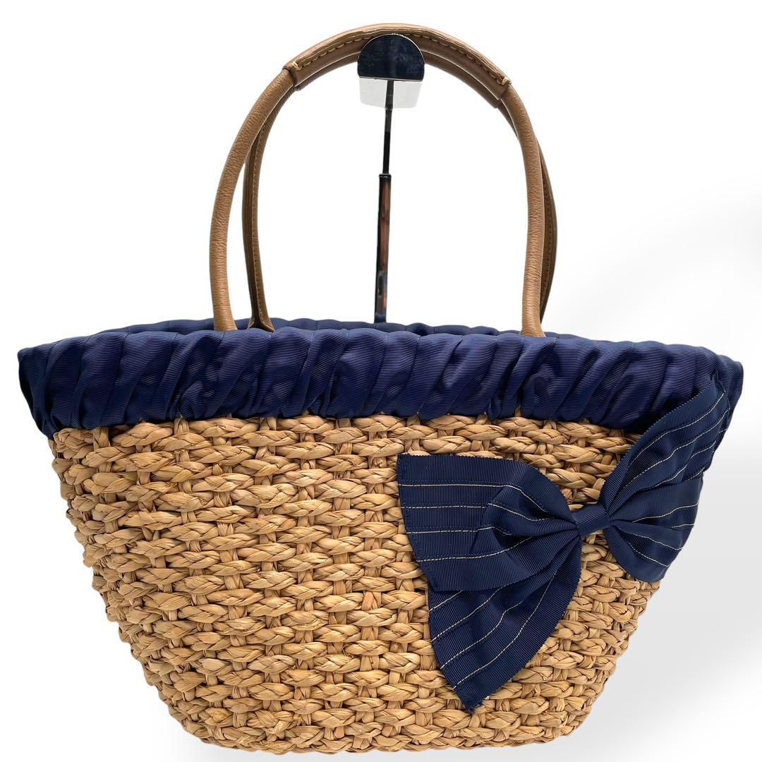 美品　AMACA アマカ　カゴバッグ　ハンドバッグ　リボンモチーフ　巾着開閉 美品 AMACA アマカ カゴバッグ ハンドバッグ リボンモチーフ