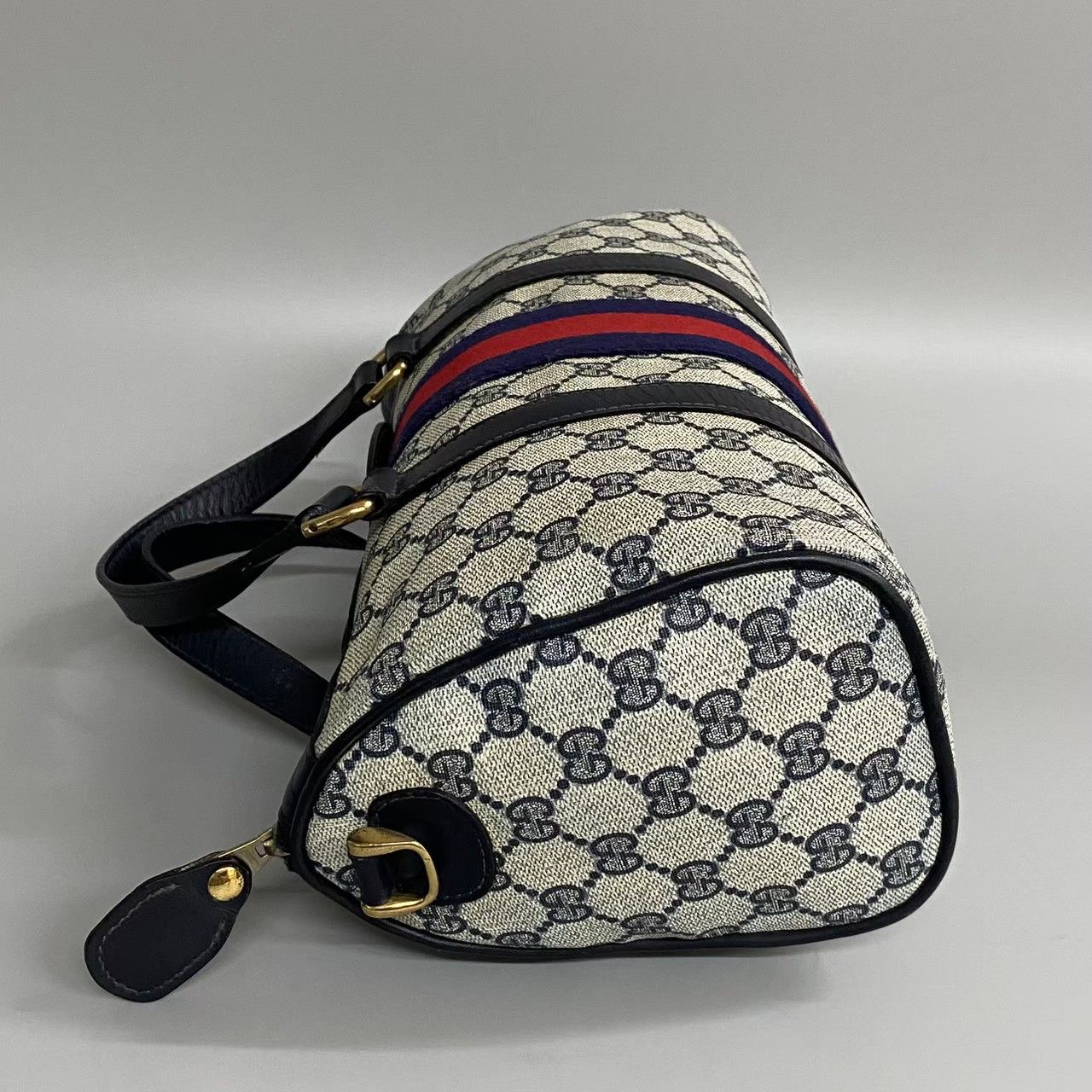 美品 GUCCI グッチ オールドグッチ シェリーライン GGモノグラム レザー 2way ボストンバッグ ショルダーバッグ ネイビー 77476 -  メルカリ