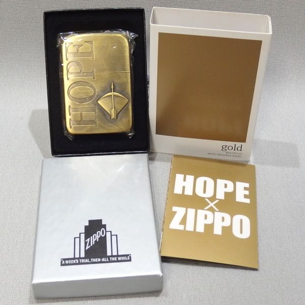 未使用☆ZIPPO HOPE 50Th anniversary HP ゴールド 立体 ライター 