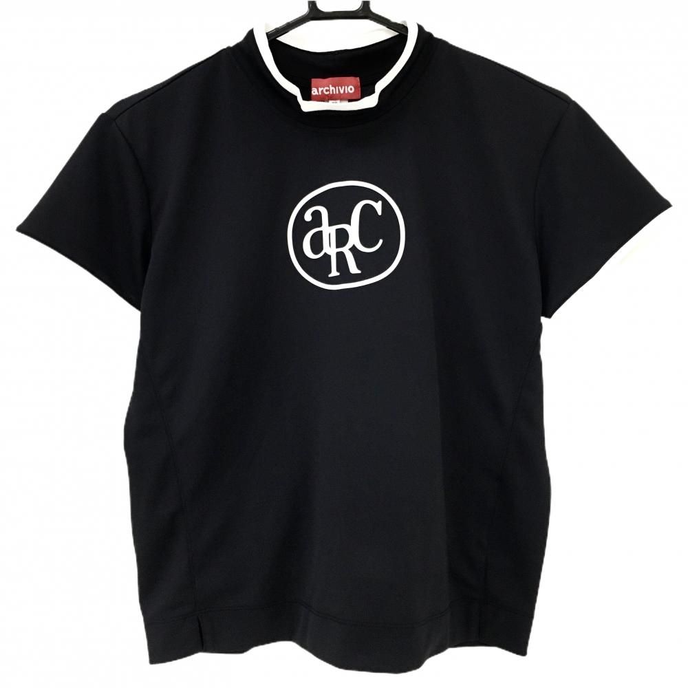 特価【美品】アルチビオ 半袖ハイネックシャツ 黒×白 フロントロゴ  レディース 38(M) ゴルフウェア 2024年モデル archivio