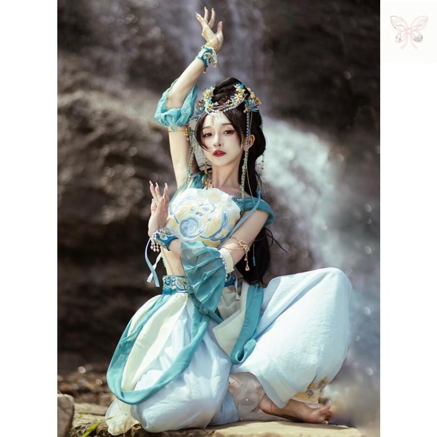 中華風アラビアン衣装 全身コスチューム 中国古代服装 漢唐古典舞踊 敦煌舞踊 仕女演目ダンス衣装 飛天 天女 仙女 コスプレ衣装 チャイナ服 LLC-HASEGAWATOSO_COM