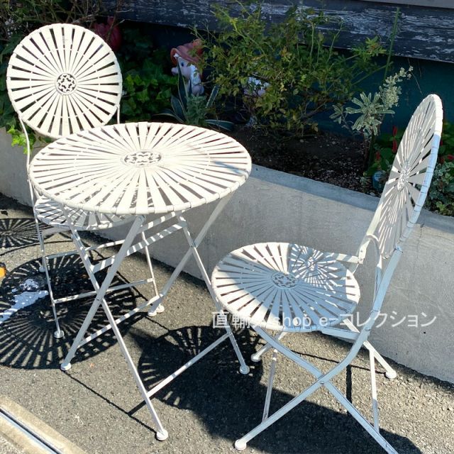 アイアン ガーデンセット 白 ホワイト ガーデンテーブル ガーデンチェア2個