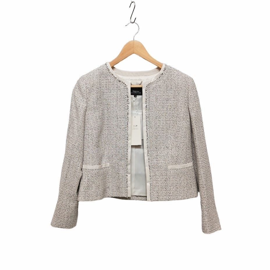 未使用品 美品 23区 ライトシャインツイード ノーカラー