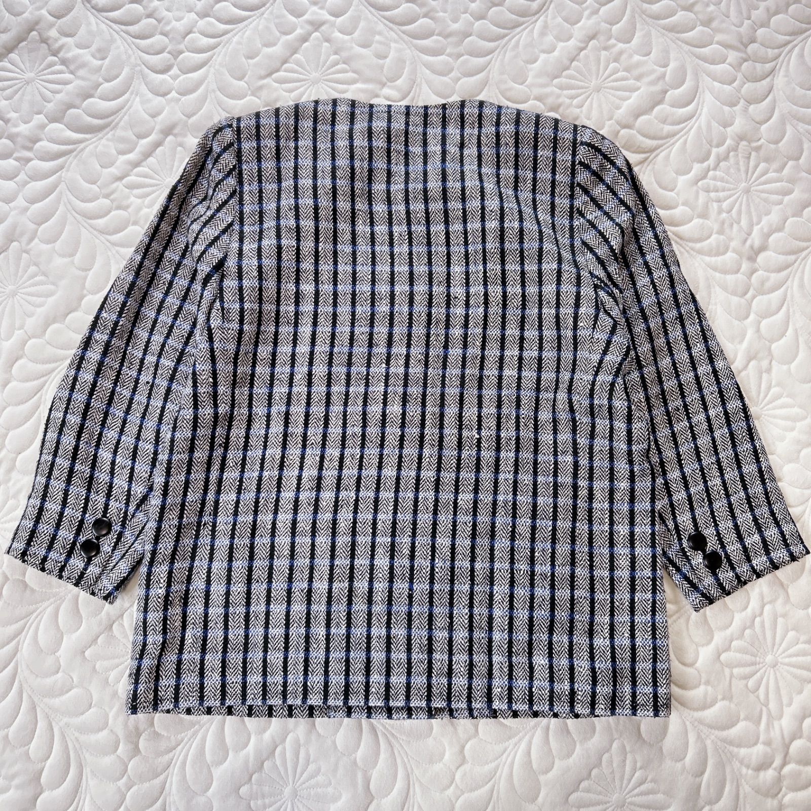 大きいサイズ17号 GIVENCHY ジバンシィ archive ヘリンボーン ウインドウチェック ノーカラージャケット ブラック|ブルー|ホワイト NICORILABO_COM