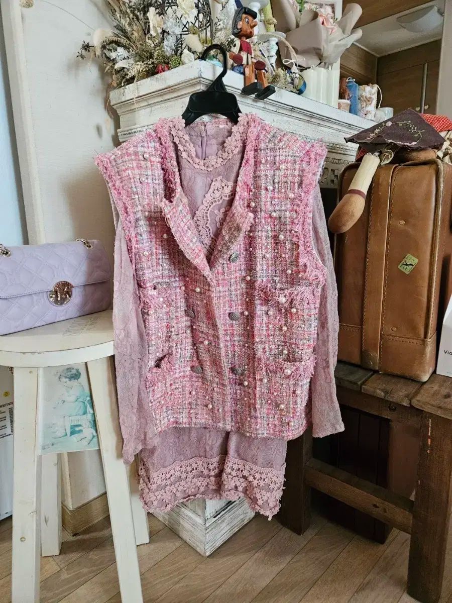 merryjennyジャガード花柄バルーンスリーブミニワンピース ピンク