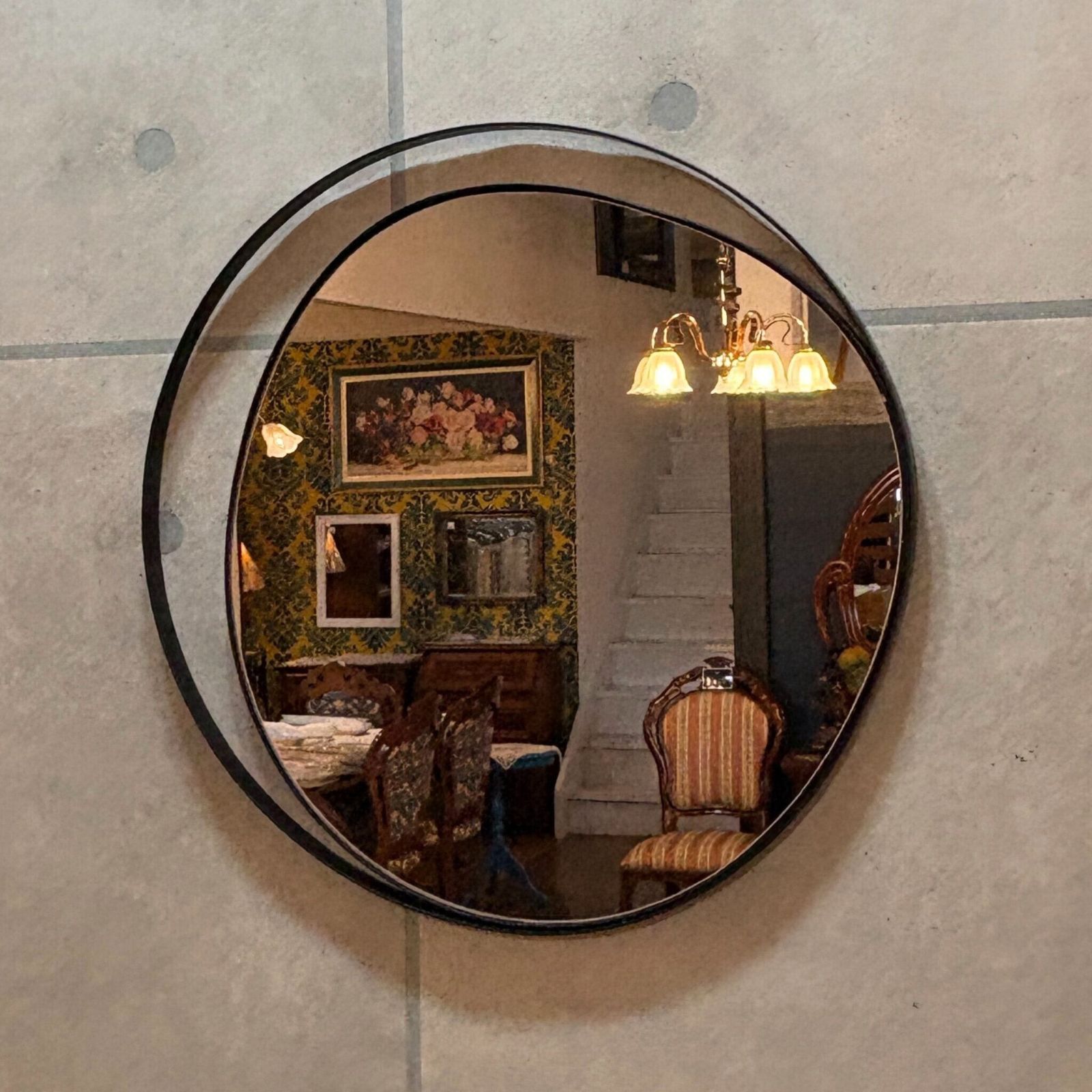 二重リング アイアンミラー φ50cm ブラック レトロ ミッドセンチュリースタイル ヴィンテージ風の ARRIVO SELECT