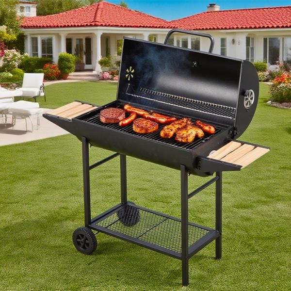 バーベキューコンロ BBQコンロ 3WAY 8-12人用 温度計で検温 ローストラック付き 通気口 バレル蓋 棚板 タイヤ追加 バーベキュー BBQ アウトドア 屋外用 爆買