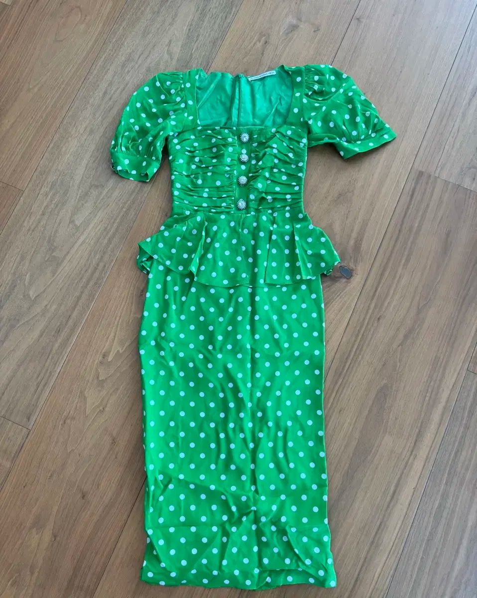 アレクサンドラ リー シルク グリーン ドット ワンピース 44サイズ 正規品