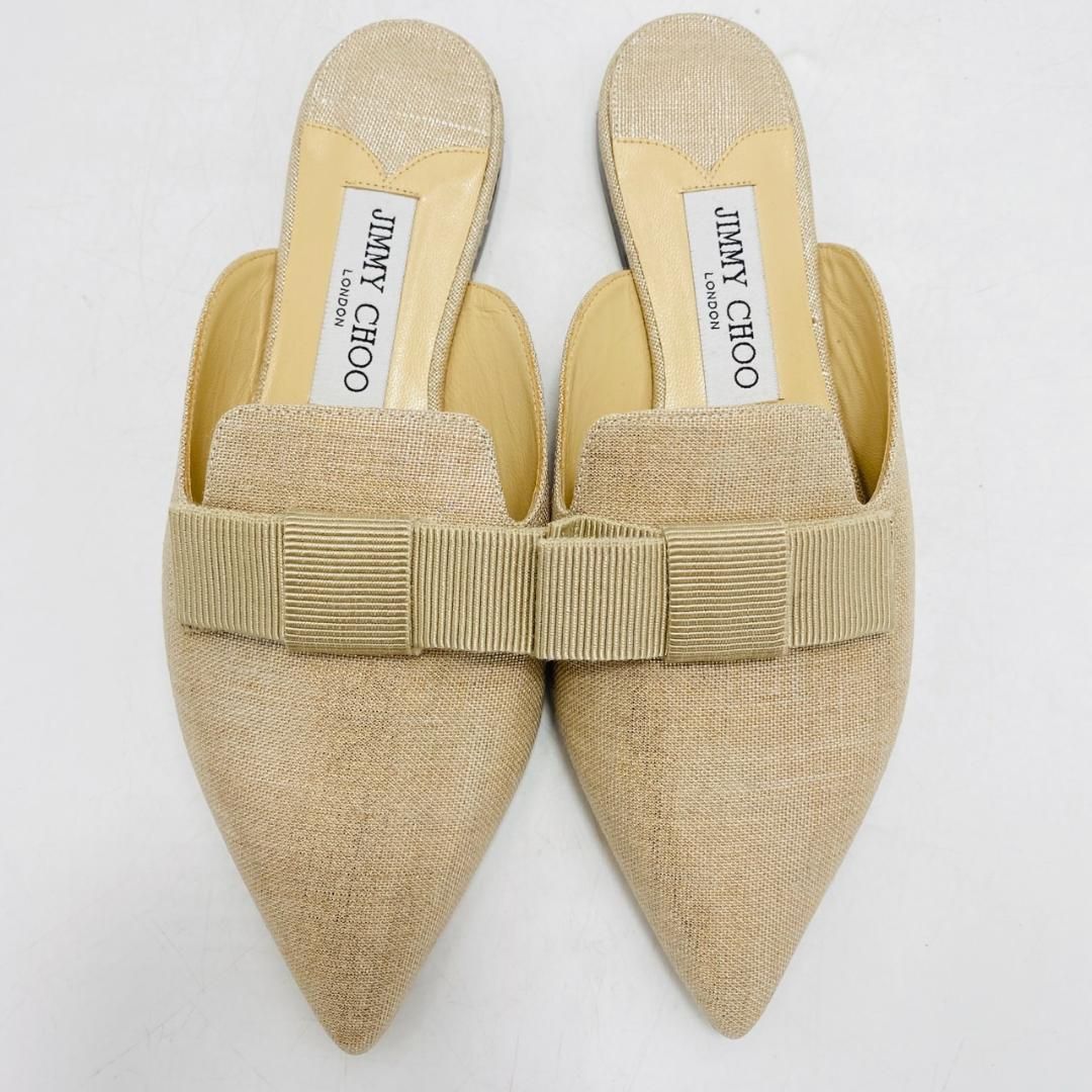 美品　JIMMY CHOO　ミュール　フラットサンダル　リボン　36　ベージュ 美品 JIMMY CHOO ミュール フラットサンダル リボン 36 ベージュ