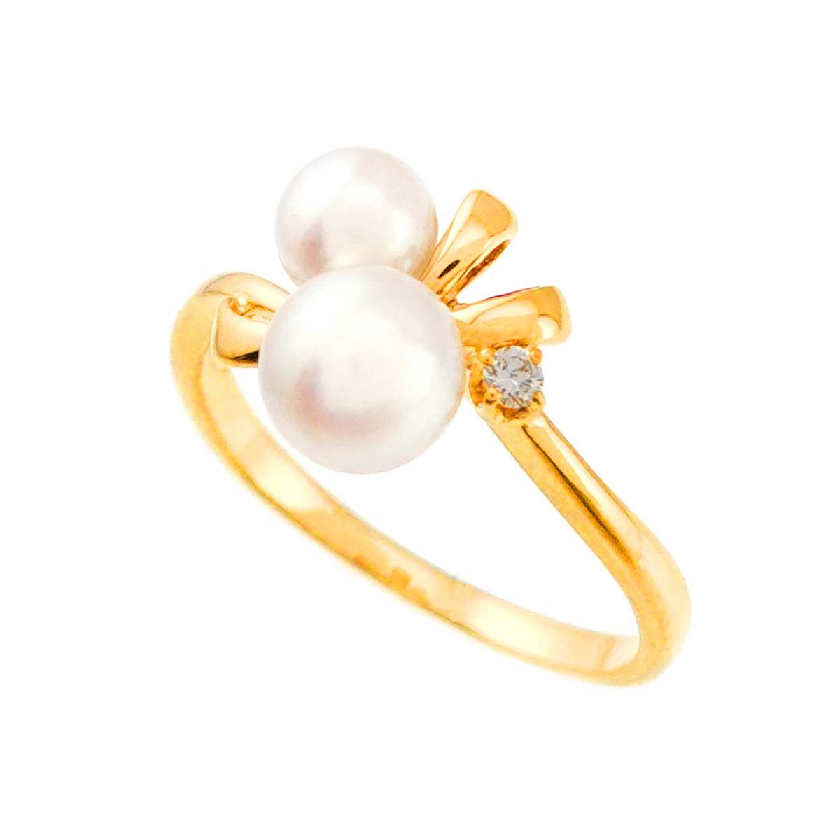 ミキモト MIKIMOTO 8号 リング アコヤ真珠 5.7-4.6mm ダイヤ K18 YG 