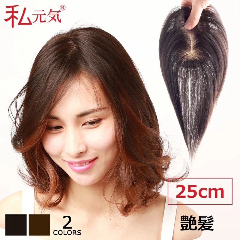 私元気 人毛 艶髪 部分ウィッグ【25cm】 茶色 ウィッグ スキン ヘアピース 私元気 人毛 艶髪 部分ウィッグ【25cm】 茶色 ウィッグ スキン ヘアピース