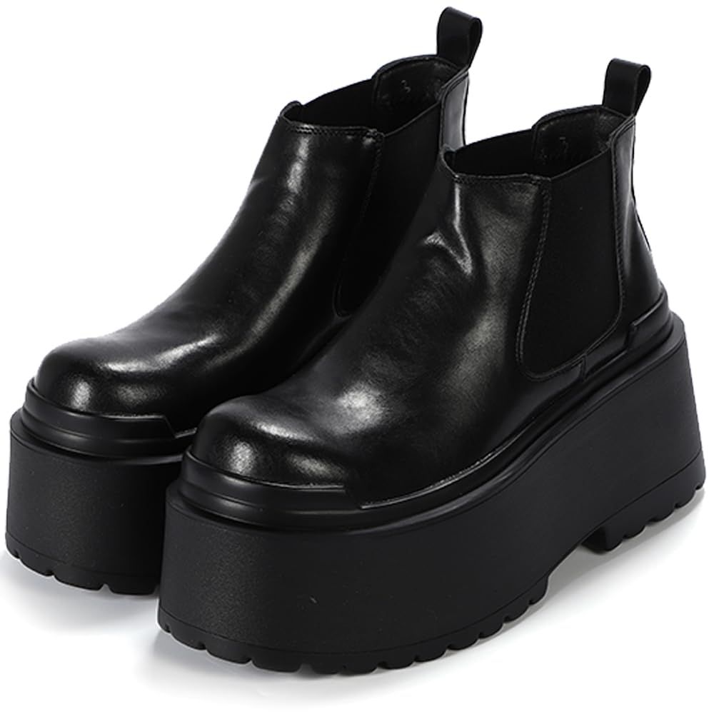 キッソス（ＫＩＳＳＯＳ） メンズ ショートブーツ 厚底 ダービーブーツ スタイリッシュ カジュアル シークレットシューズ 8cm お洒落 シンプル (ブラック， 日本の靴のサイズ寸法， 大人， 数値， 26.0 cm) [ブラック] [26.0 cm]