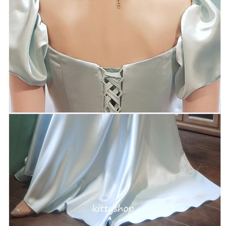 イブニングドレス ブルー 水色 サテン ドレス 結婚式ドレス イブニングドレス ブルー 水色 サテン ドレス 結婚式ドレス
