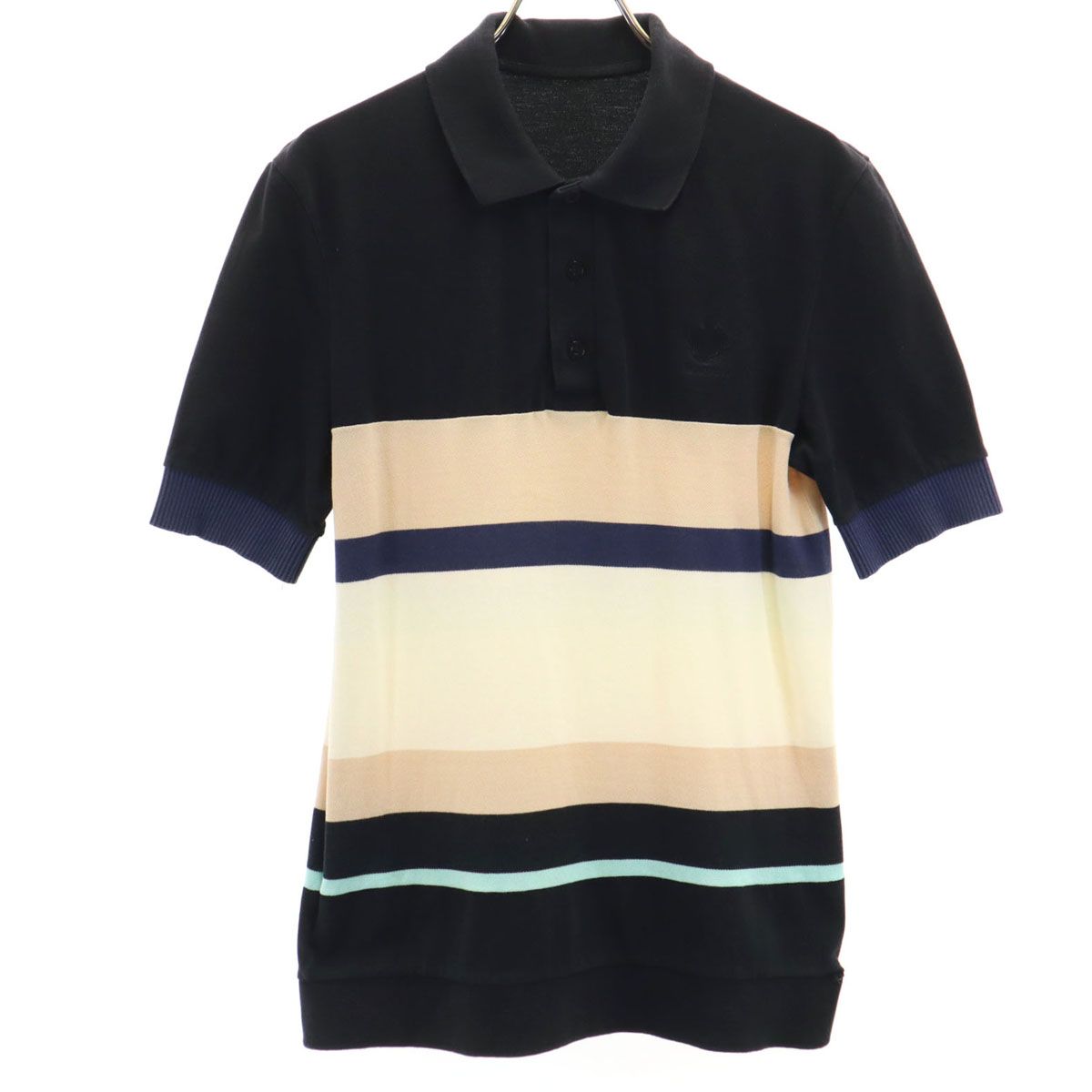 FRED PERRY フレッドペリー ポルトガル製 ボーダー柄 半袖 ポロシャツ ブラック系 鹿の子 メンズ 古着
