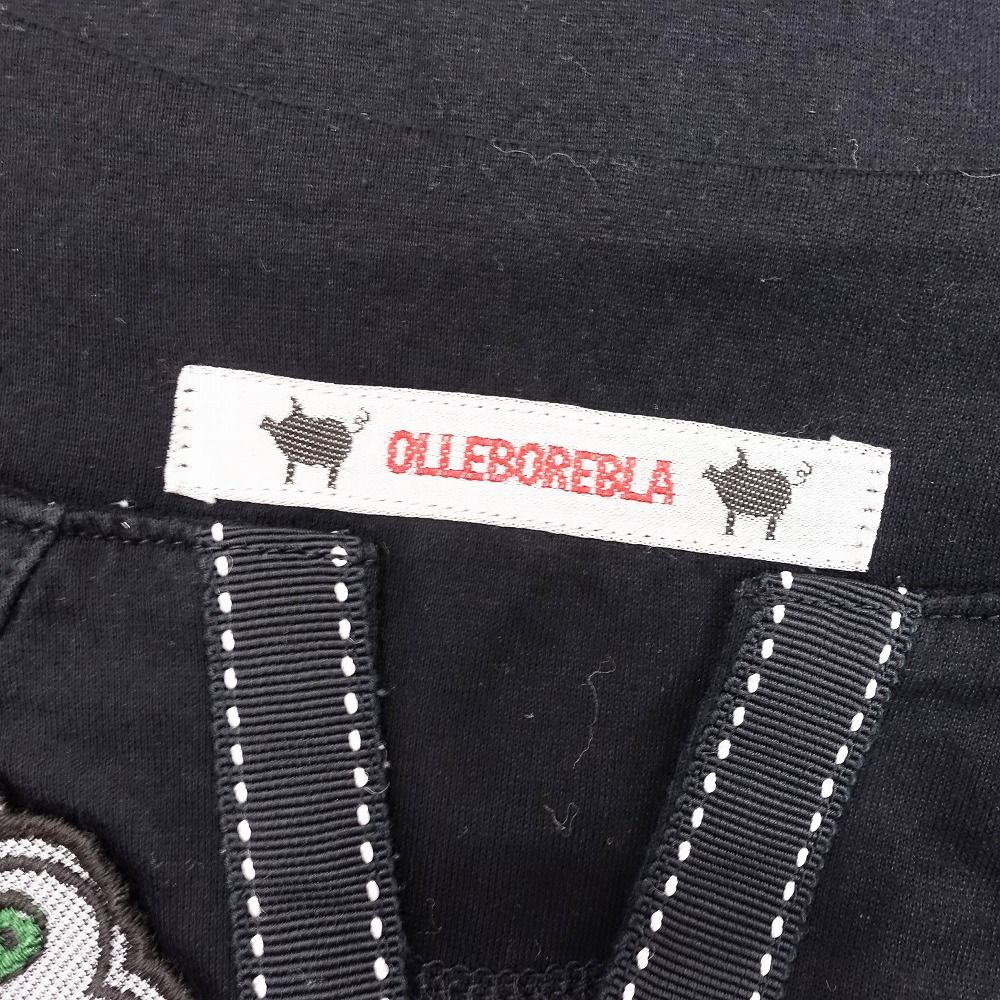 アルベロベロ OLLEBOREBLA Tシャツ カットソー スキッパー 半袖 ブタさん スマイル ハンカチ アップリケ 黒 レディース 【中古】 アルベロベロ OLLEBOREBLA Tシャツ カットソー スキッパー 半袖