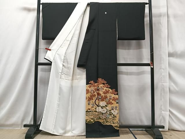 平和屋着物○松尾光琳 黒留袖 刺繍 鷺 鴛鴦飛鶴草花文 金彩