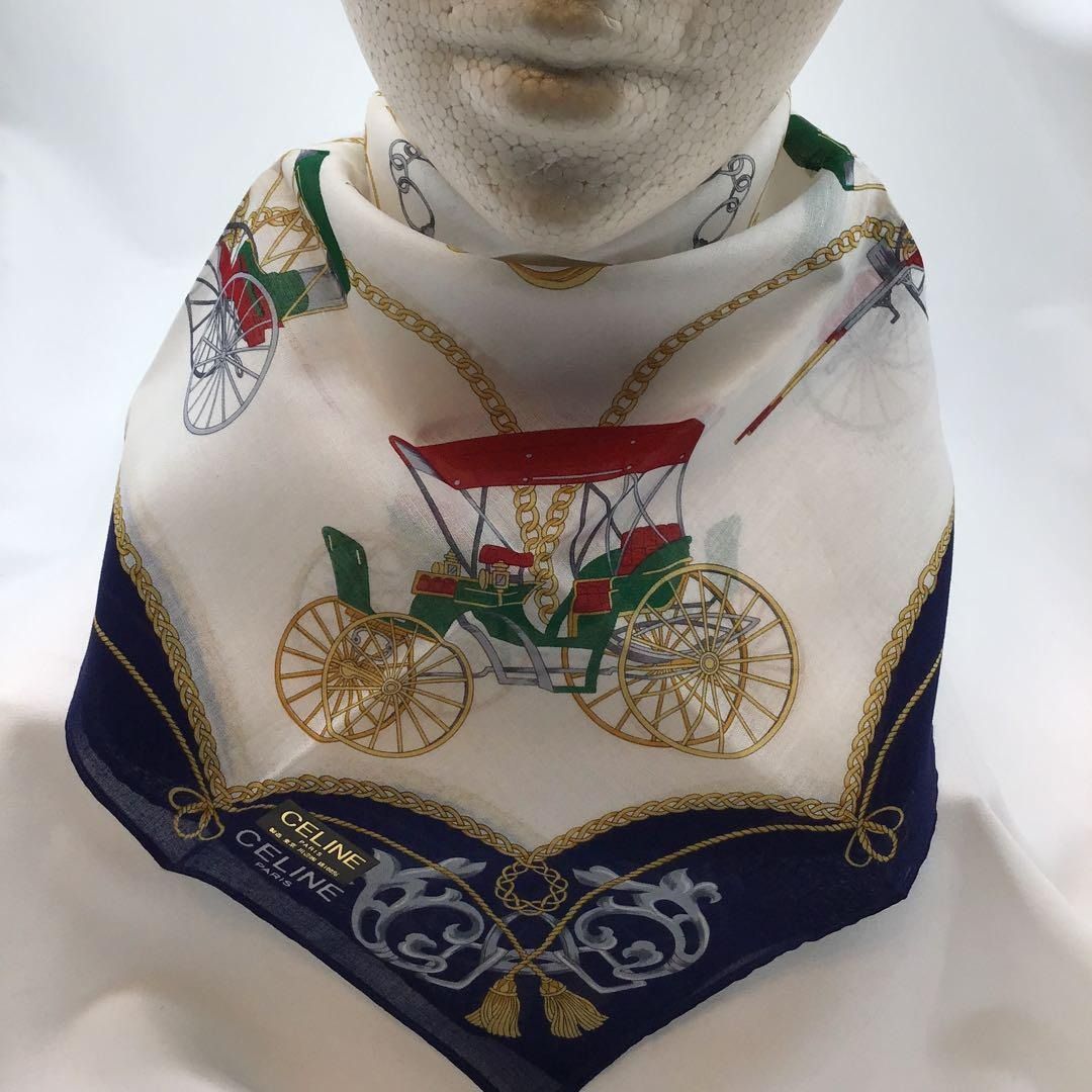 新品未使用！ CELINE ハンカチ スカーフ 馬車 チェーン タッセル