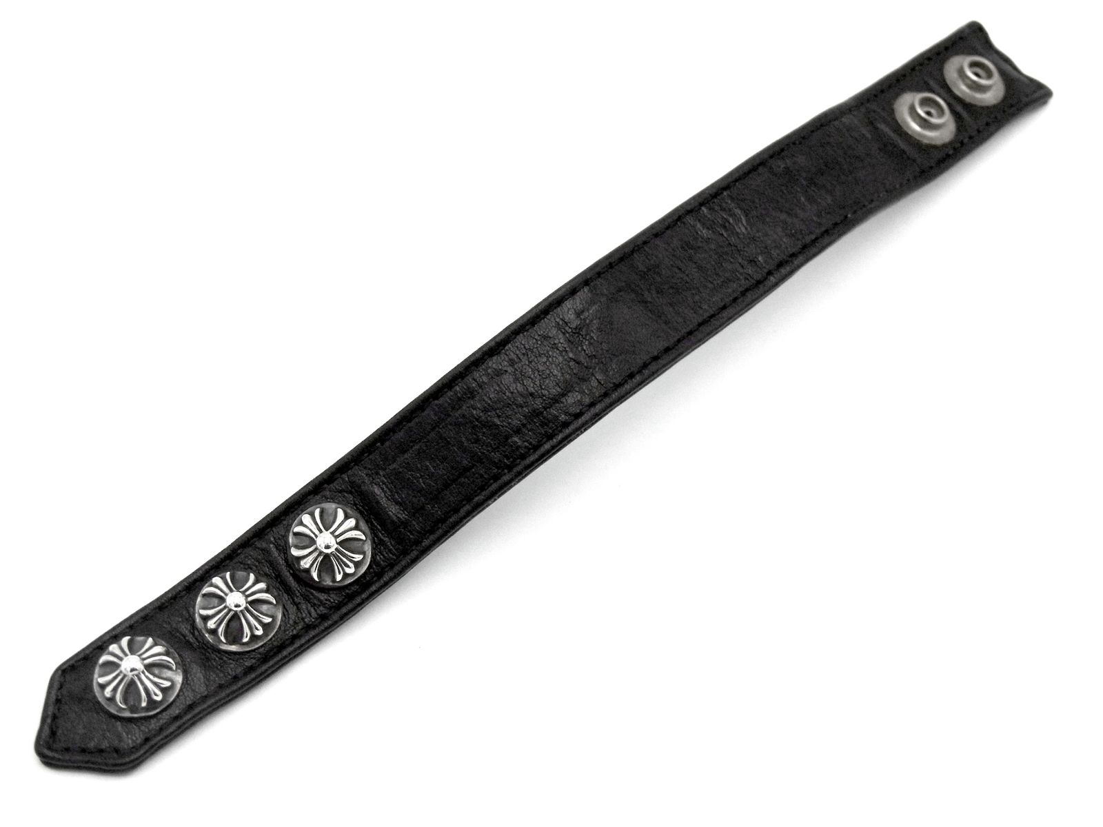 CHROME HEARTS 3クロスボタン レザーブレスレット クロムハーツ 3