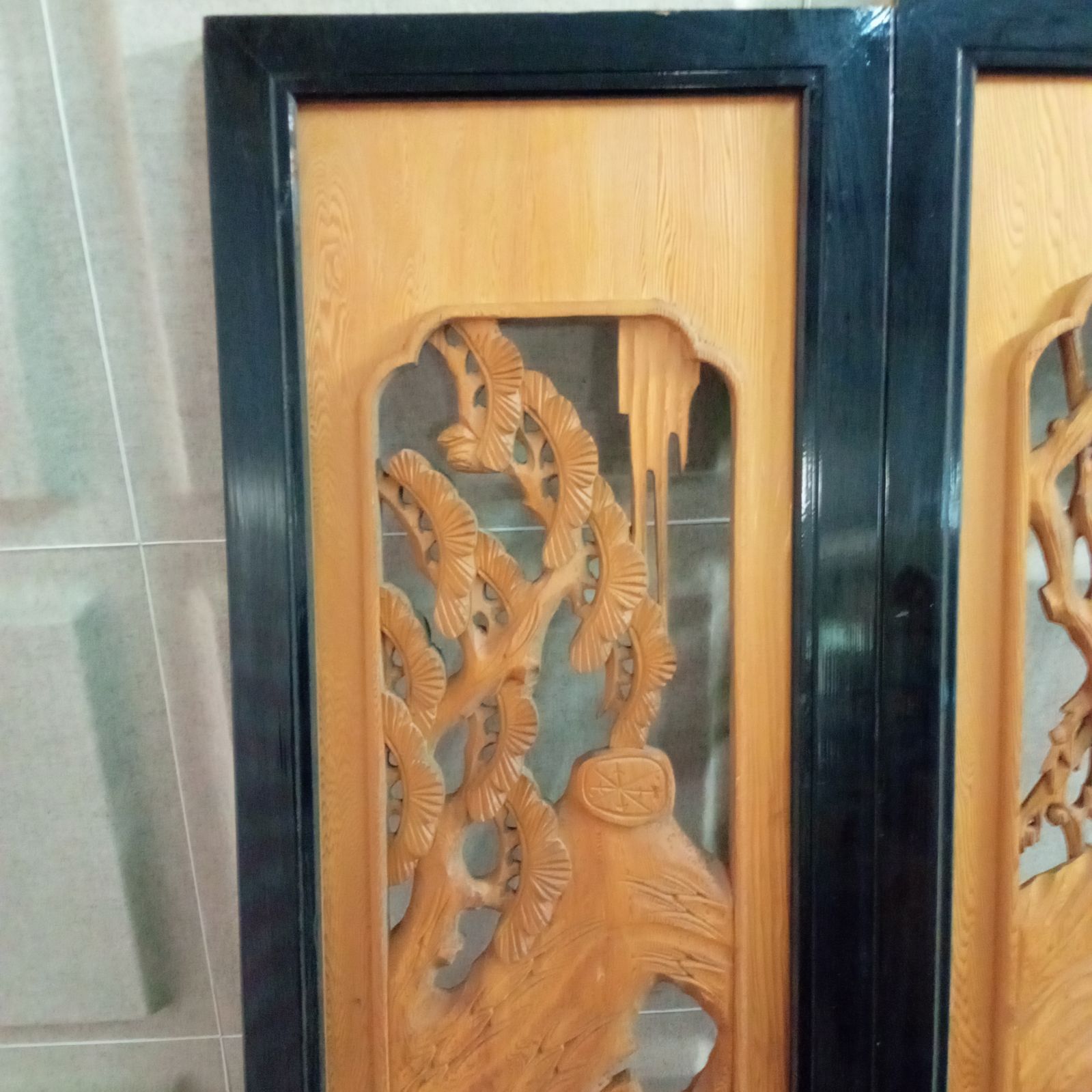 木製 建具 欄間 らんま 2枚組 ガラスあり　昭和レトロ 木製 建具 欄間 らんま 2枚組 ガラスあり 昭和レトロ