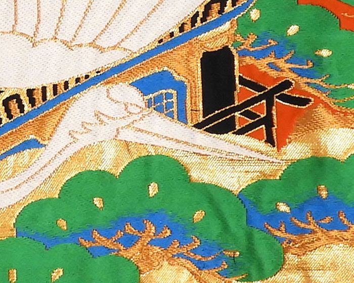 色打掛 正絹 吉祥 舞鶴 寺塔 打掛 花嫁衣裳 婚礼 中古