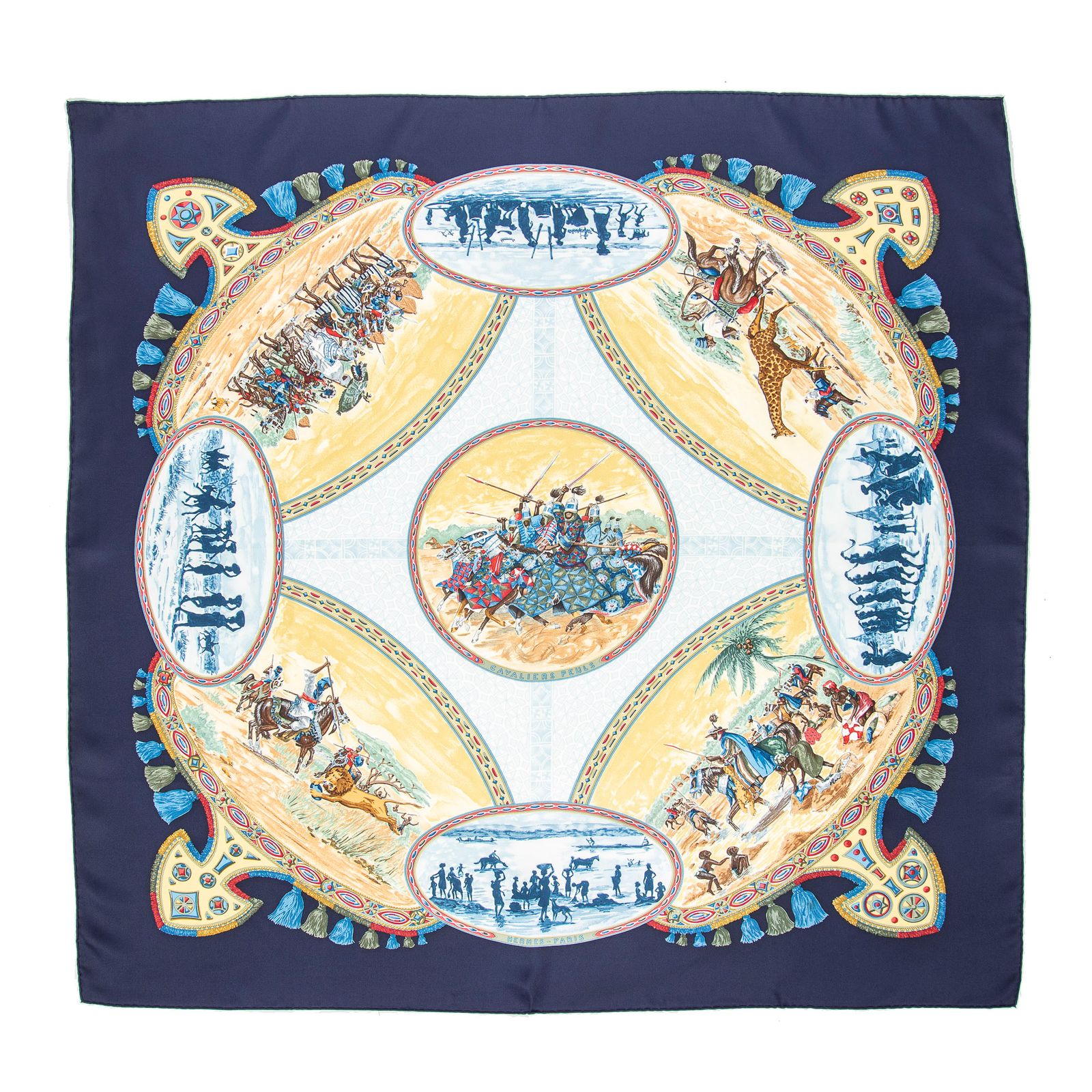 HERMES エルメススカーフネイビー ベージュ 水色 ツイルシルクA