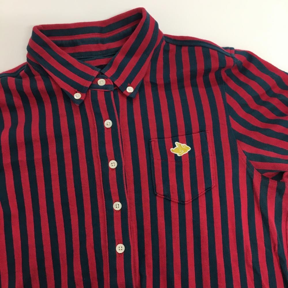 美品】パーリーゲイツ 長袖ポロシャツ レッド×グレー ストライプ