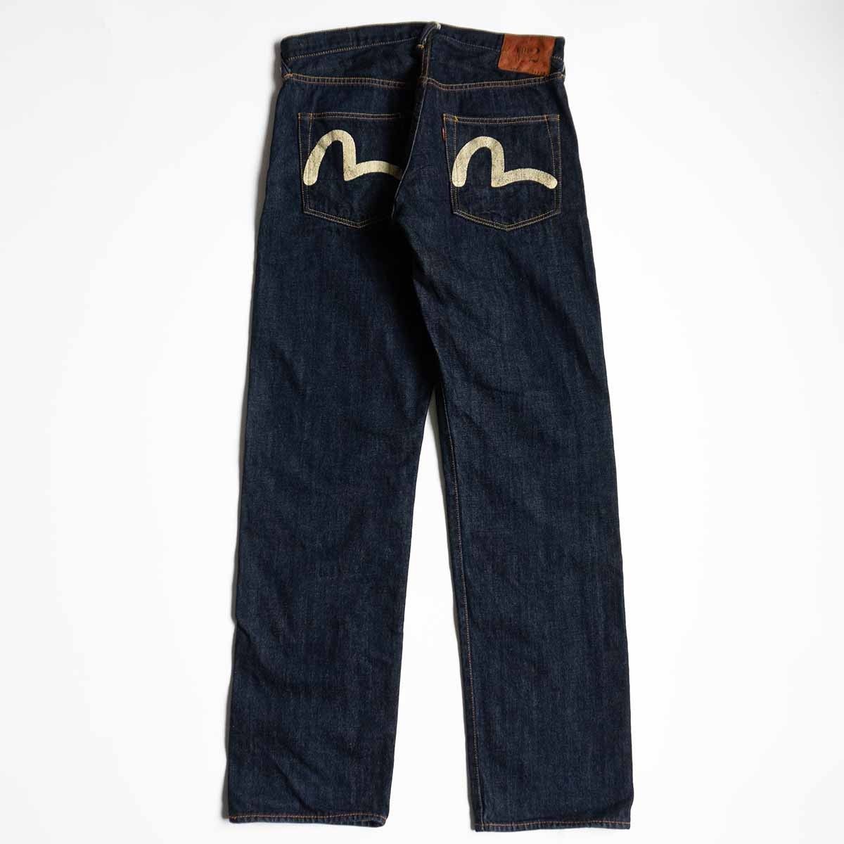 【EVISU】 デニムパンツ (34) ジーンズ ストレート カモメ ブルー カモメ刺繍と仏頭ジャカードストレートフィットジーンズ – EVISU