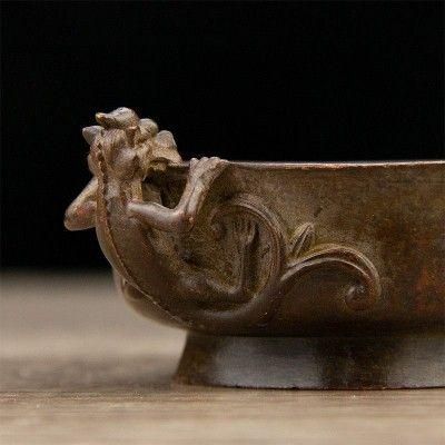 銅細工双龍耳香炉 茶道具 香道具 装飾品 工芸品 美術品 置物